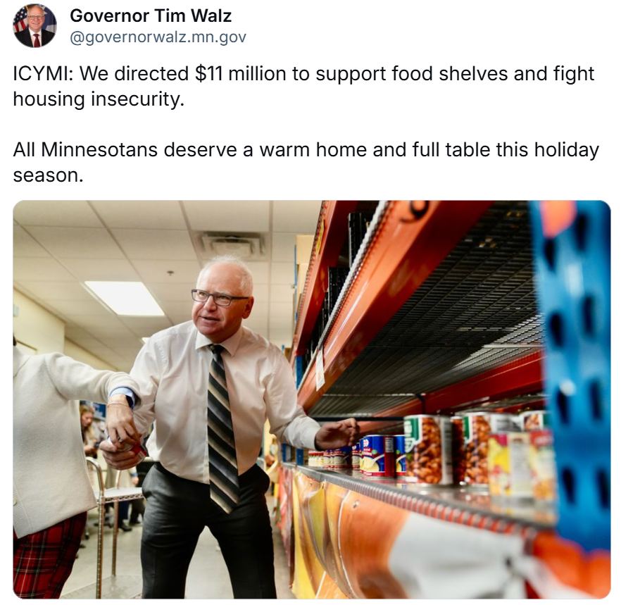 Governor Walz shares ICYMI on funding for food shelves and housing security