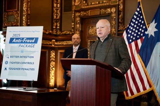 Governor Walz speaks to press at the State Capitol