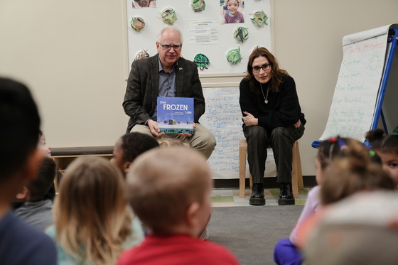 Governor Walz, Lieutenant Governor Flanagan read with students at a child care facility