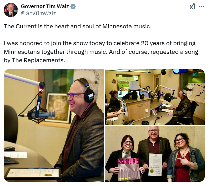 Governor Walz joins 89.3 The Current for their 20th anniversary