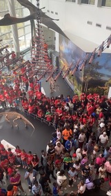 Large group of participants at youth science day at Science Museum.