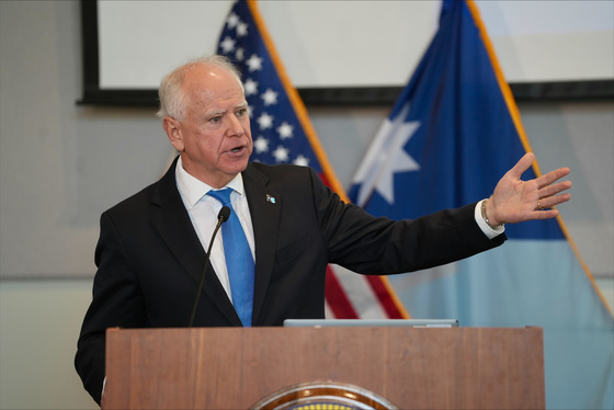 Governor Walz speaks to press during a presentation on the state budget forecast