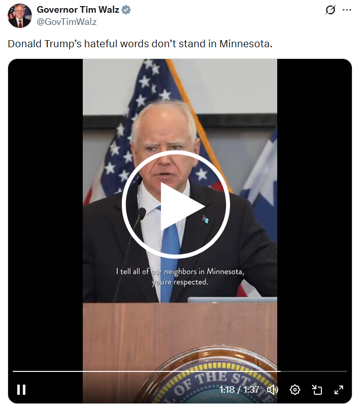 Governor Walz reacts to President Trump's comments targeting Minnesota's Somali community