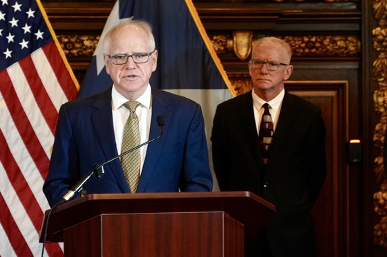 Governor Walz speaks to press at the State Capitol