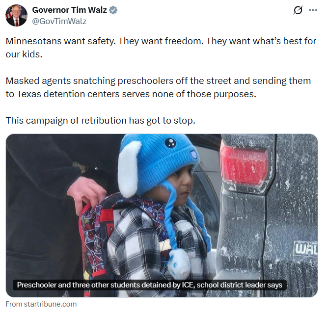 Governor Walz responds to reports of children being detained by federal agents