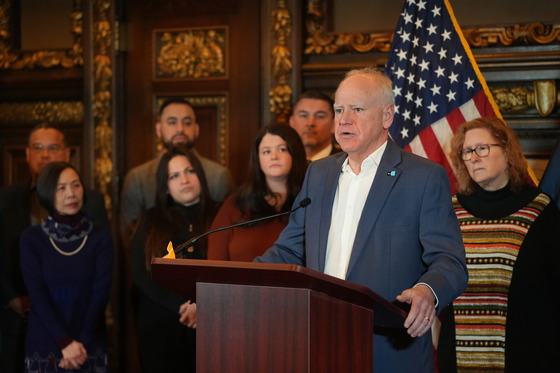 Governor Walz speaks to press at the State Capitol