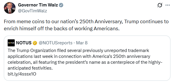 From meme coins to our nation’s 250th Anniversary, Trump continues to enrich himself off the backs of working Americans.