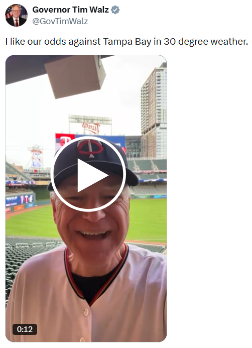 Governor Walz shares a video from Target Field ahead of the Twins home opener