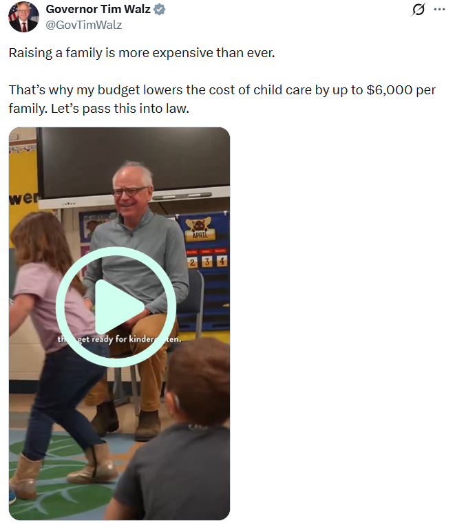 Governor Walz lays out plan to bring down the cost of child care at Piedmont Elementary School
