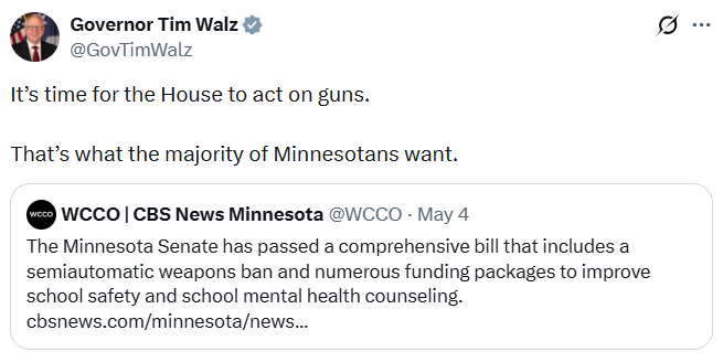 Governor Walz encourages Minnesota House of Representatives to take up commonsense gun measures passed by the Minnesota Senate