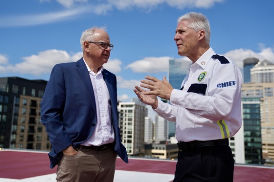 Governor Walz tours the helipad at Hennepin County Medical Center