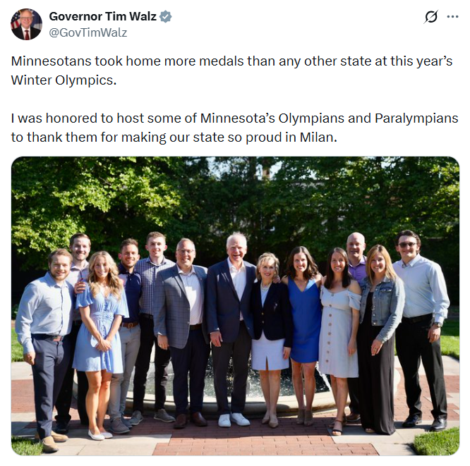 Governor Walz hosts Minnesota Olympians and Paralympians at the Governor's Residence