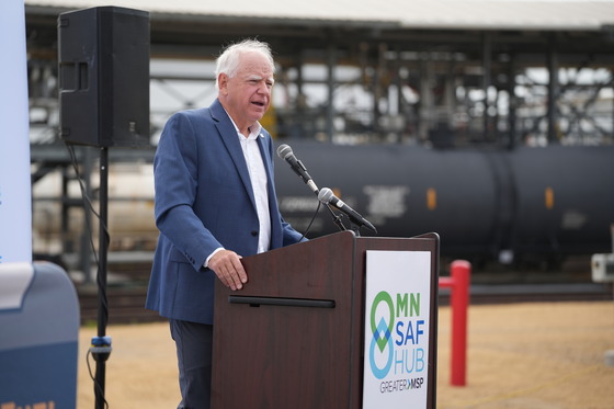 Governor Walz speaks at the opening ceremony of the Minnesota Sustainable Aviation Fuels Hub in Rosemount