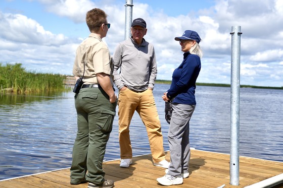 Governor Walz looks out on Lake of the Woods from Zippel Bay State Park