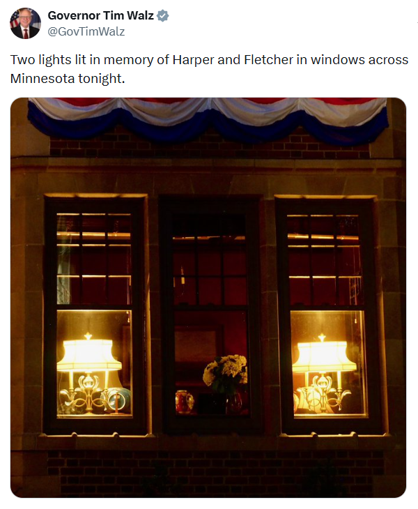 Governor Walz honors Fletcher Merkel and Harper Moyski one year after the shooting at Annunciation Catholic School
