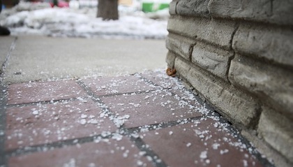 Excess salt on sidewalk