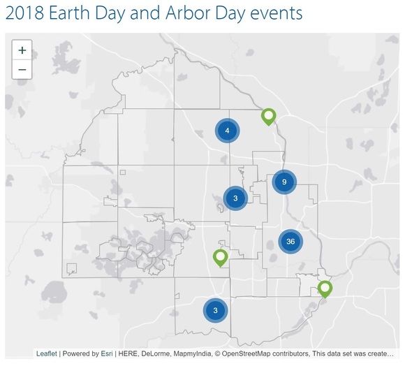 Earth Day and Arbor Day events map