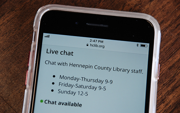 Smart phone screen displaying chat with library 
