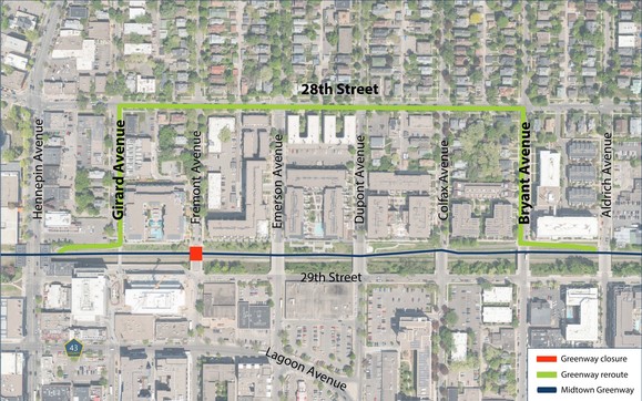 Bridge pier construction and temporary - Midtown Greenway Reroute Map Crop 