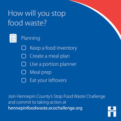 Graphic listing food waste reduction actions you can take when planning 