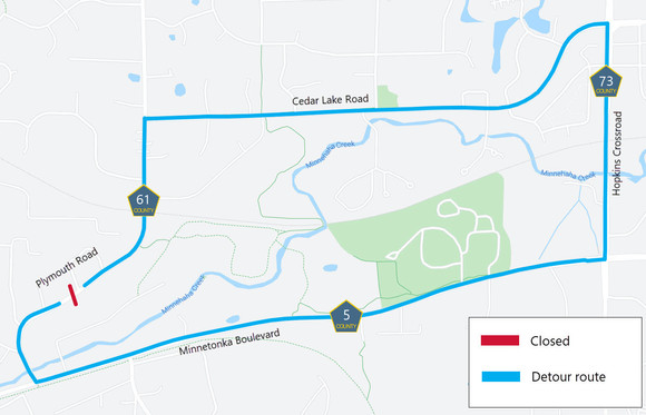 Detour route during the Plymouth Road closure