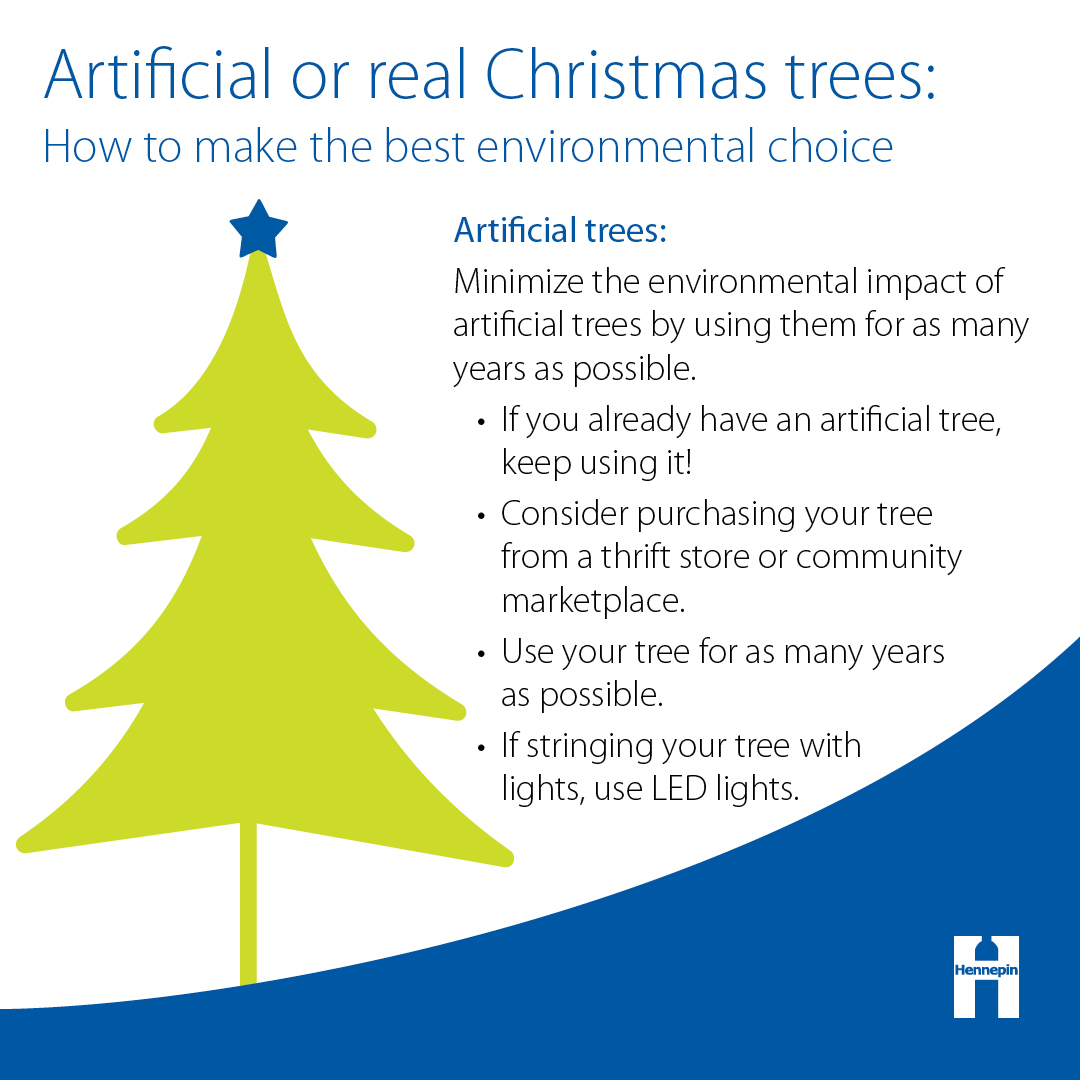 Artificial trees: If you already have one, keep using it. Use your tree for as many years as possible.  