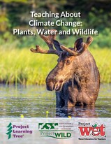 Cover image showing a moose in water of Teaching about Climate Change resource