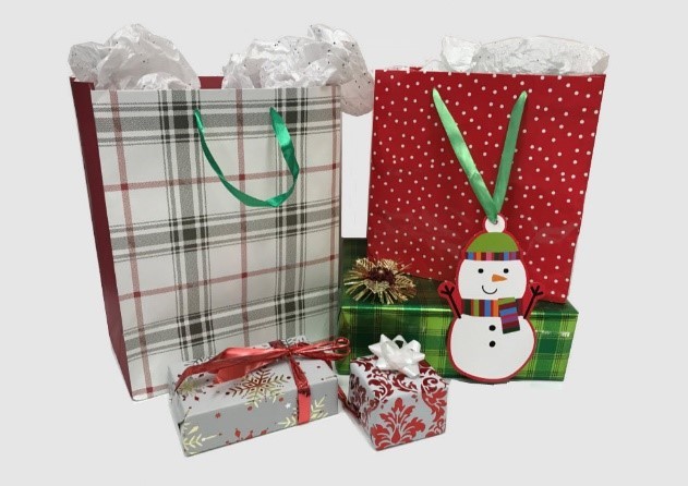 glittery gift wrap and gift bags