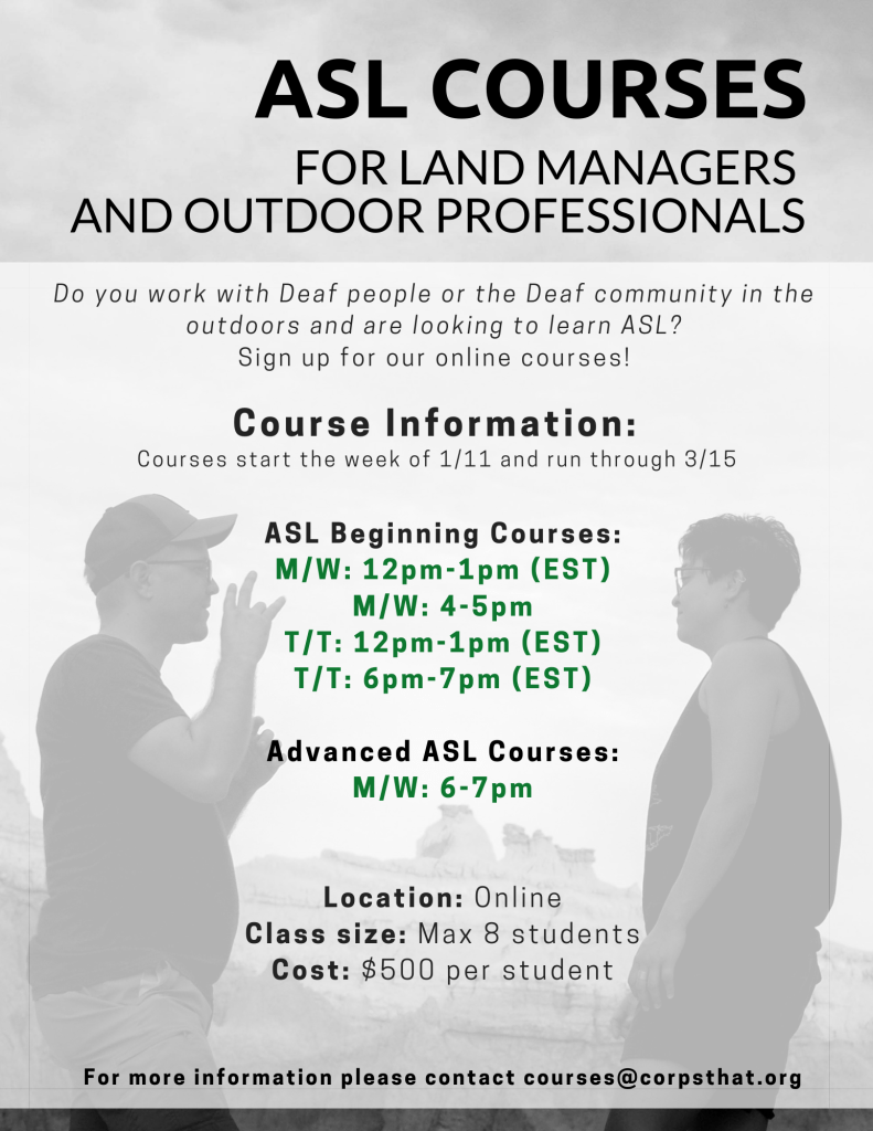 ASL course information, repeated in text below