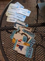 Upcycled Master Recycler nametags made from license plates