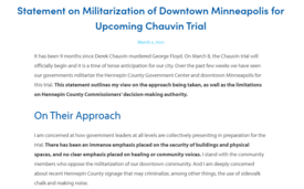 Statement on Militarization of Downtown Minneapolis for Upcoming Chauvin Trial