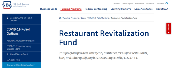 SBA Restaurant Revitalization Fund