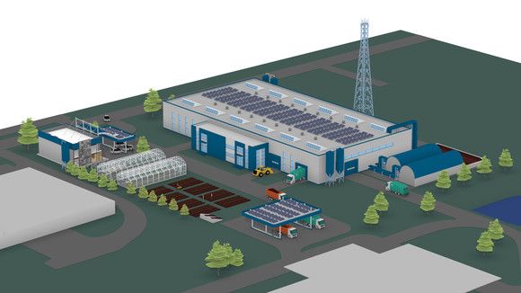 Illustration of anaerobic digestion facility and Eco Center