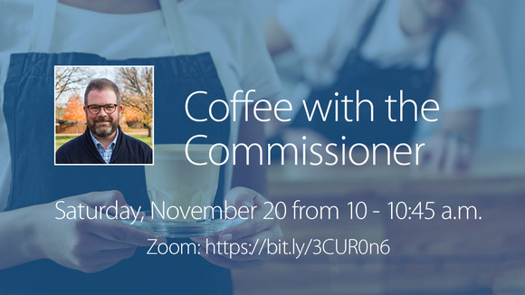 Graphic with details about coffee with the Commissioner session