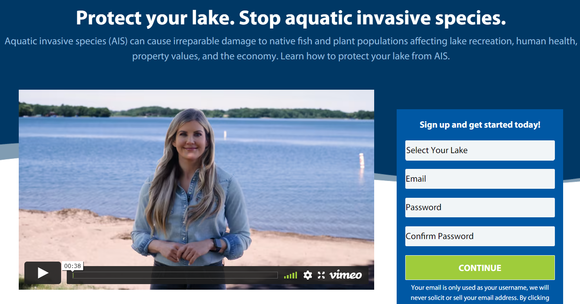 Screen shot of the protect your lake website