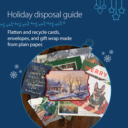 Graphic with photo of holiday cards and instructions to flatten and recycle
