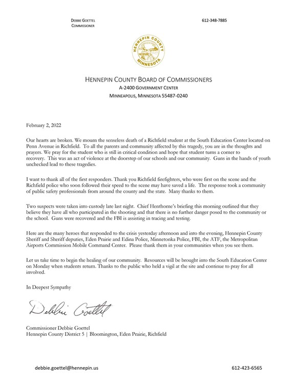 Statement on South Education Center Shooting 