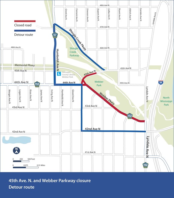 Detour route during 2022 construction for the Webber 44 project.
