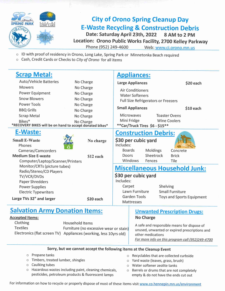 Orono flier with prices and descriptions of their clean up event