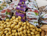 Pile of potatoes in grocery store