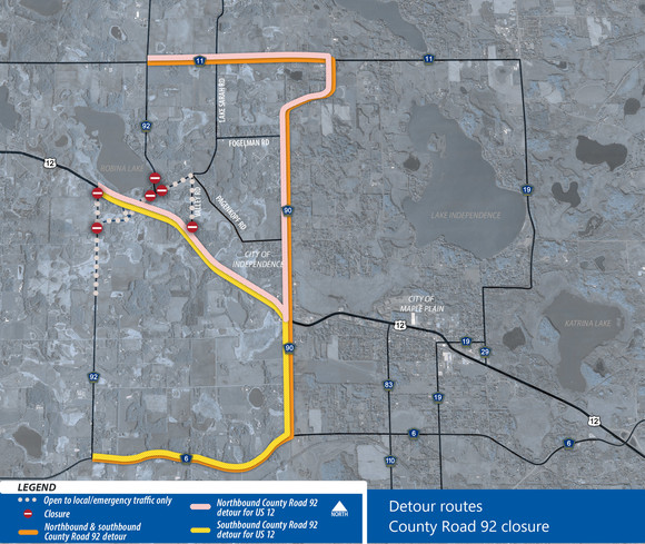 Detour route during the County Road 92 closure