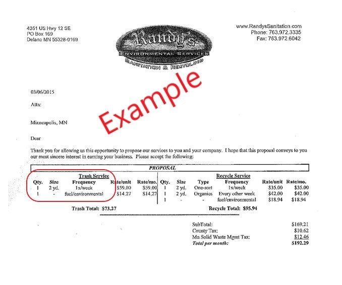 Example invoice that shows hauling service