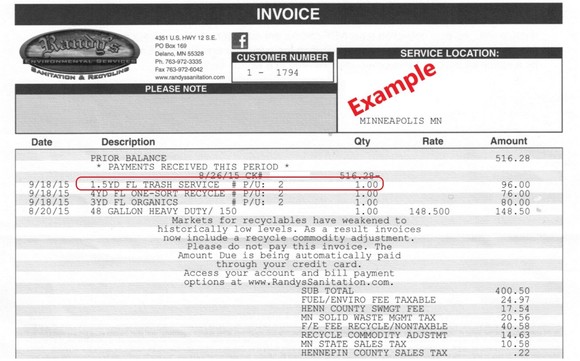 Example invoice 2 that shows hauling service