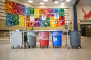 Waste containers in a school cafeteria 