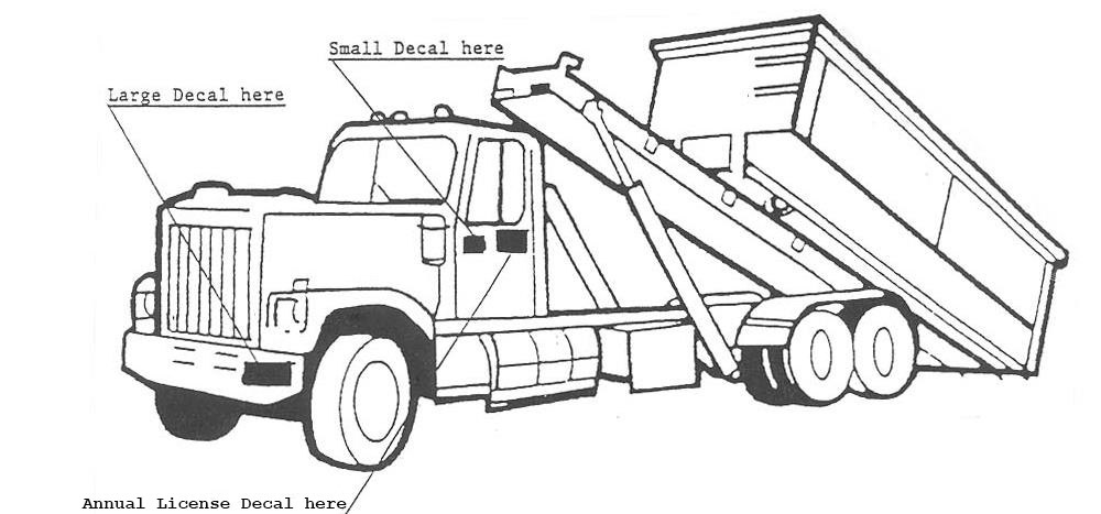 Illustration of garbage hauler trucks and placement of truck number decals