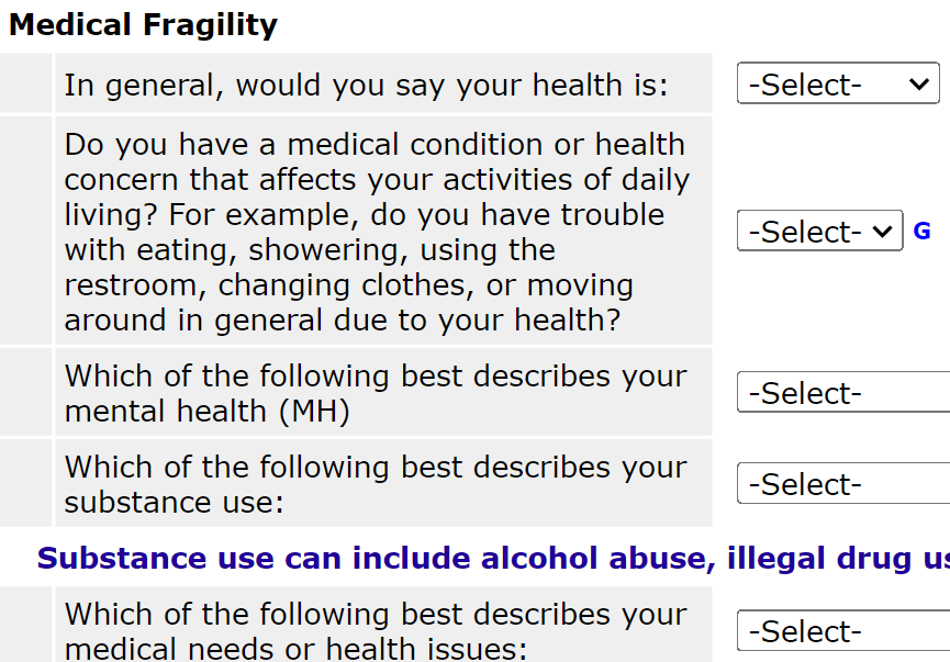 Medical Fragility Questions