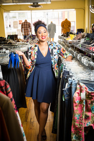 Woman shopping at thrift store