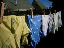 Hanging clothes on a line to dry