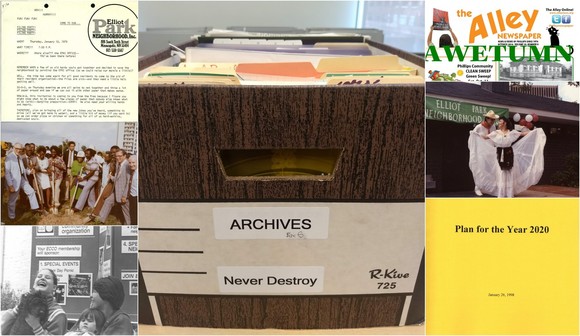 Archival box with files, papers, and photographs