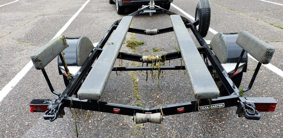 Boat trailer with plants on it